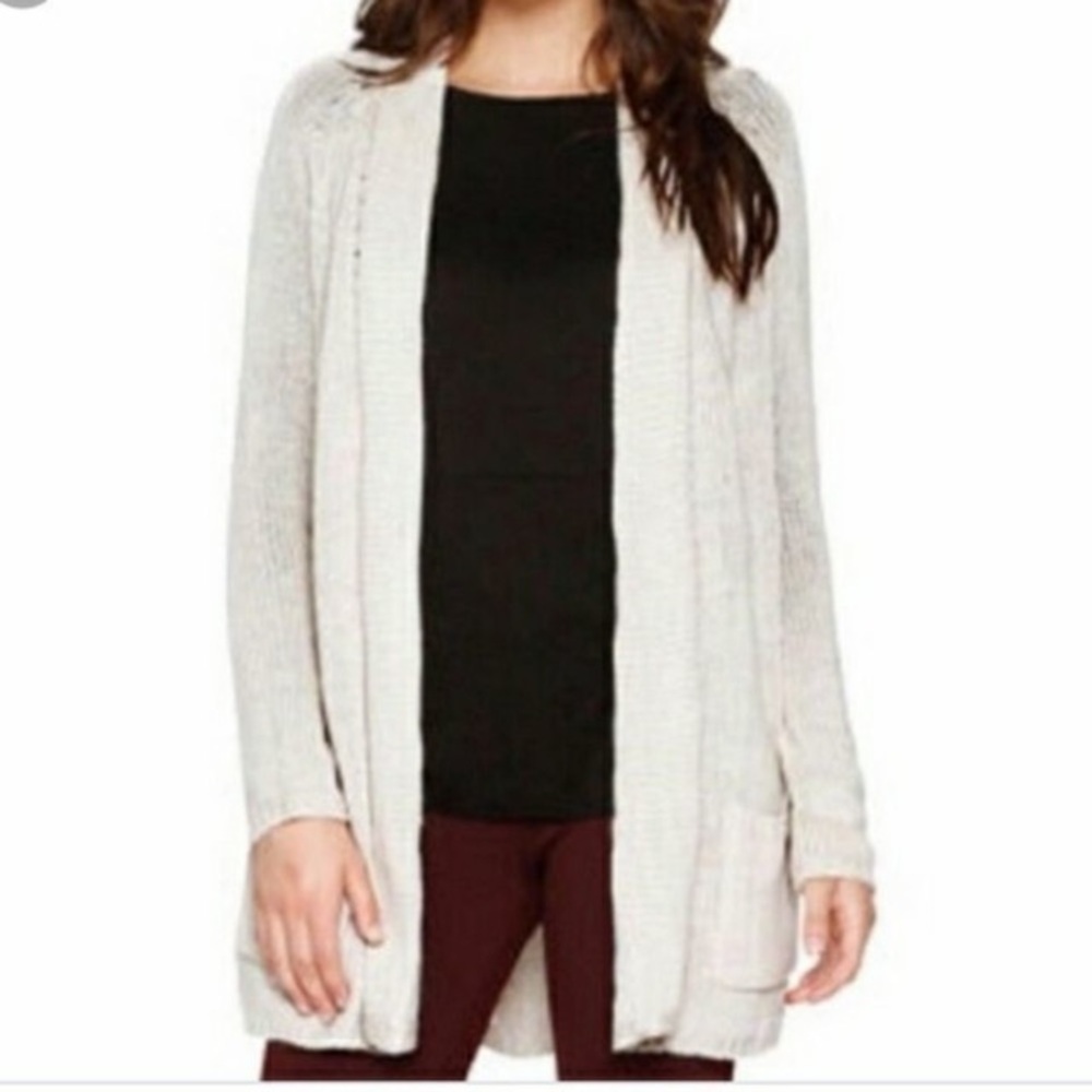 Matty M Open Front Open Knit Sweater Cardigan Cream Beige sz L